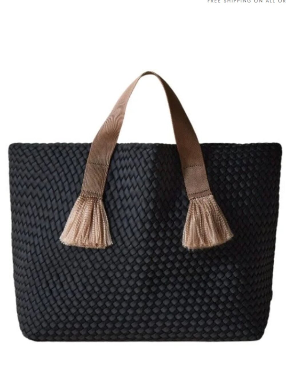 NWT Naghedi Tulum Medium Tote Bag in Umbra (Black w/ tan)